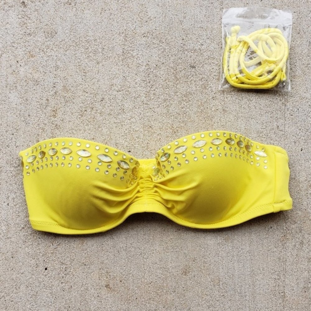 Victoria's Secret Yellow Jeweled Bandeau Swim Top.